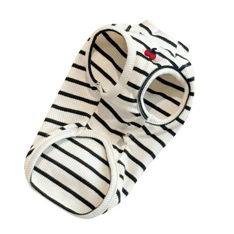 Product Introduction of Small Dog Clothes Summer Outfit Maltese Schnauzer Teddy Bichon Cherry Striped Sleeveless Vest 12