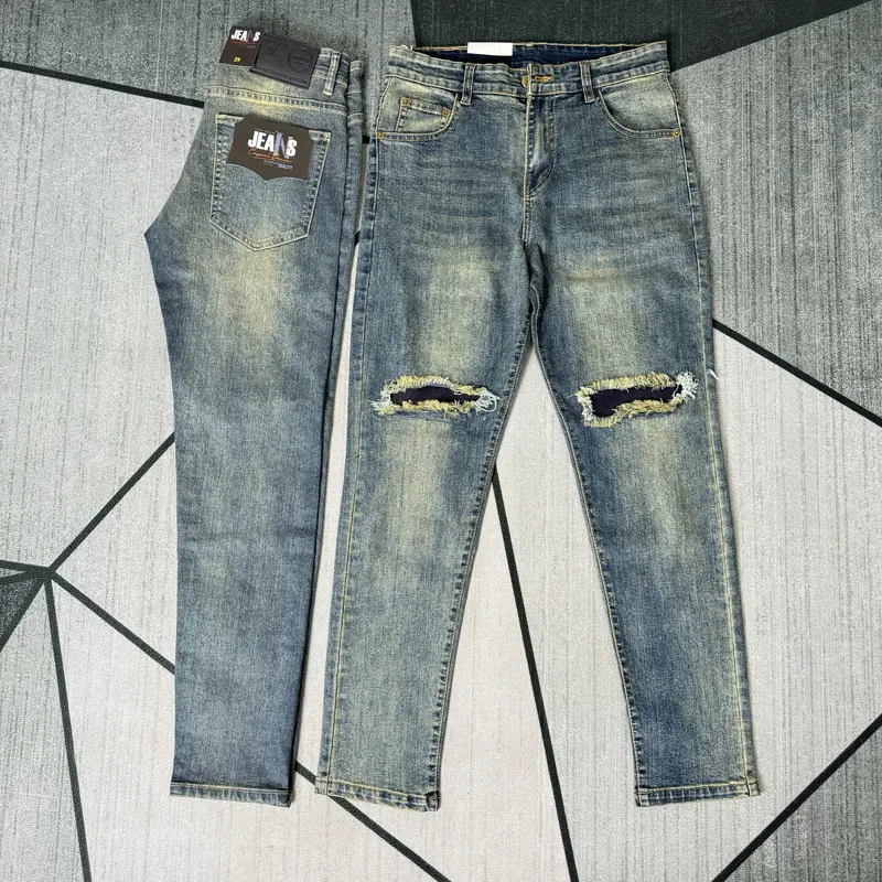 Quần jean nam xanh Pơ Bồ boy phố trơn , cào xước, Rách gối, mẫu  mới hot trend -CS77 STORE Menswear Pants Có Túi 4