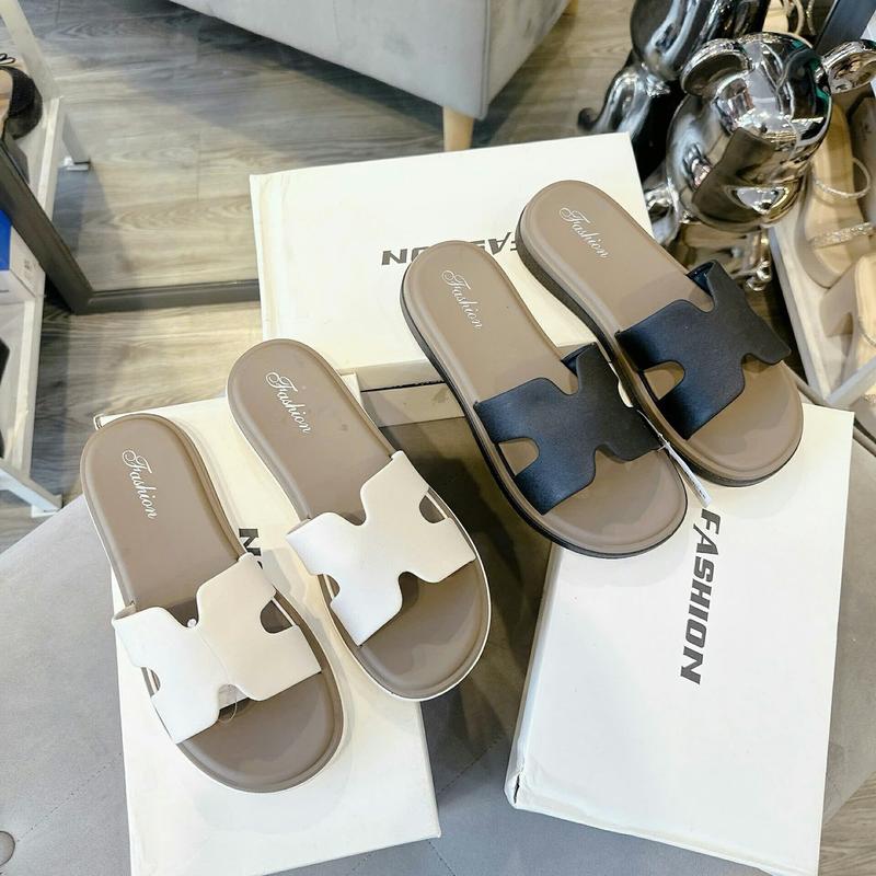 TS Dép nhựa quai Hm siêu hott, chất mềm đi êm, size 35-39, 2 màu trắng đen - Nữ, DéP 2