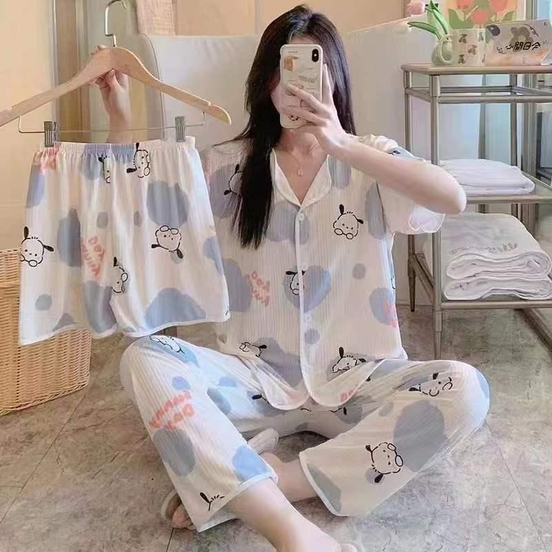 Product Introduction of 2024 TikTok Live Hot Sale Three-Piece Pajamas for Women Cute Cartoon Ding Dong Bear Casual Loungewear Set 6
