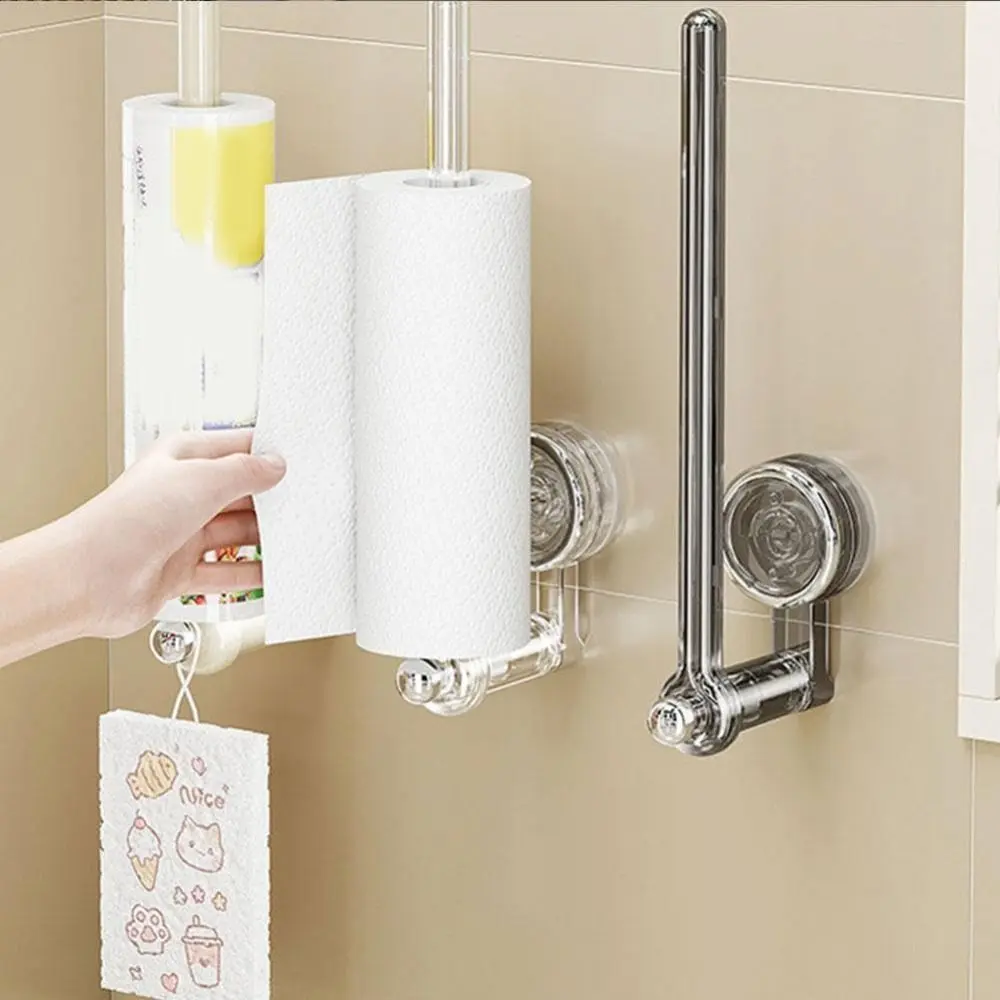 High Quality Reusable Under Cabinet Roll Holder Rack Punch Free 180 Degree Rotatable Tissue Roll Paper Hanger Traceless Suction Cup Hooks for Home Kitchen