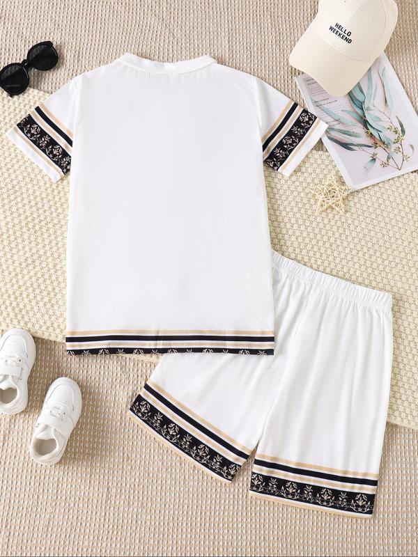 Two-Piece Set Boy's Short Sleeve Tee & Shorts Set, Casual Summer Outfits Clothes for Kids, Kids Clothing for Daily Wear 1