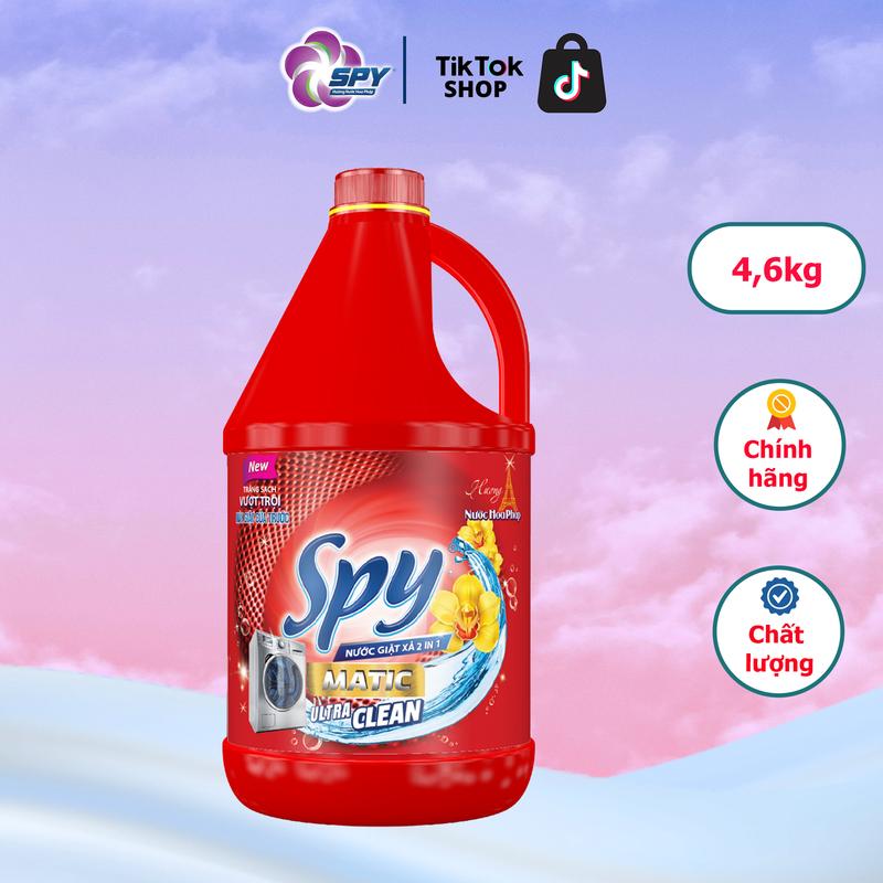Nước Giặt Xả SPY Ultra Clean Matic Can 4,6kg Cho Máy Giặt Cửa Ngang Trắng Sạch Sâu Ít Bọt Thơm Lâu