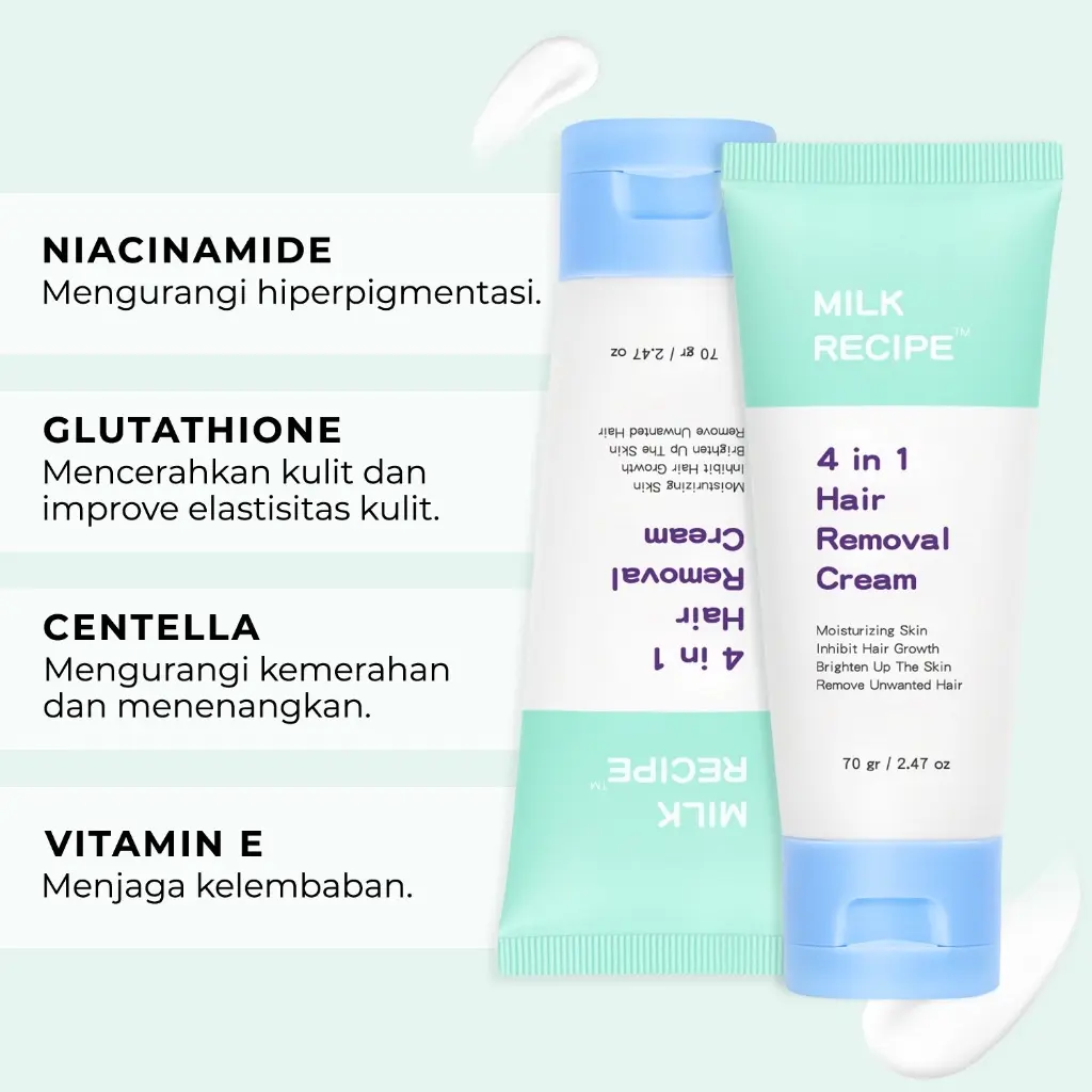 Milk recipe 4 in 1 hair removal penghilang bulu rambut bpom & Milk Recipe Axillary Cream Brightening Mencerahkan Ketiak