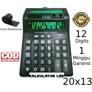 Kalkulator Digital LED 2 Layar 12 Digit ESA - Kalkulator Check / Calculator Dagang Besar / Kakulator