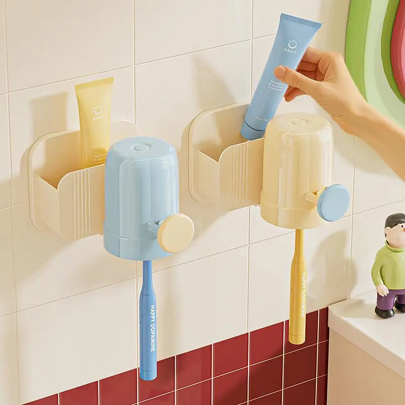Wall Mounted Toothbrush Holder, 1 Count  Punch Free Toothbrush Storage Rack, Bathroom Storage Rack, Toothbrush Holder for Bathroom 2