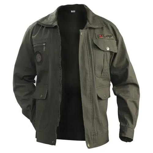 ÁO Khoác Phong Cách Lính Mỹ KAKI Thô Trơn Menswear Nam Jacket Có Túi