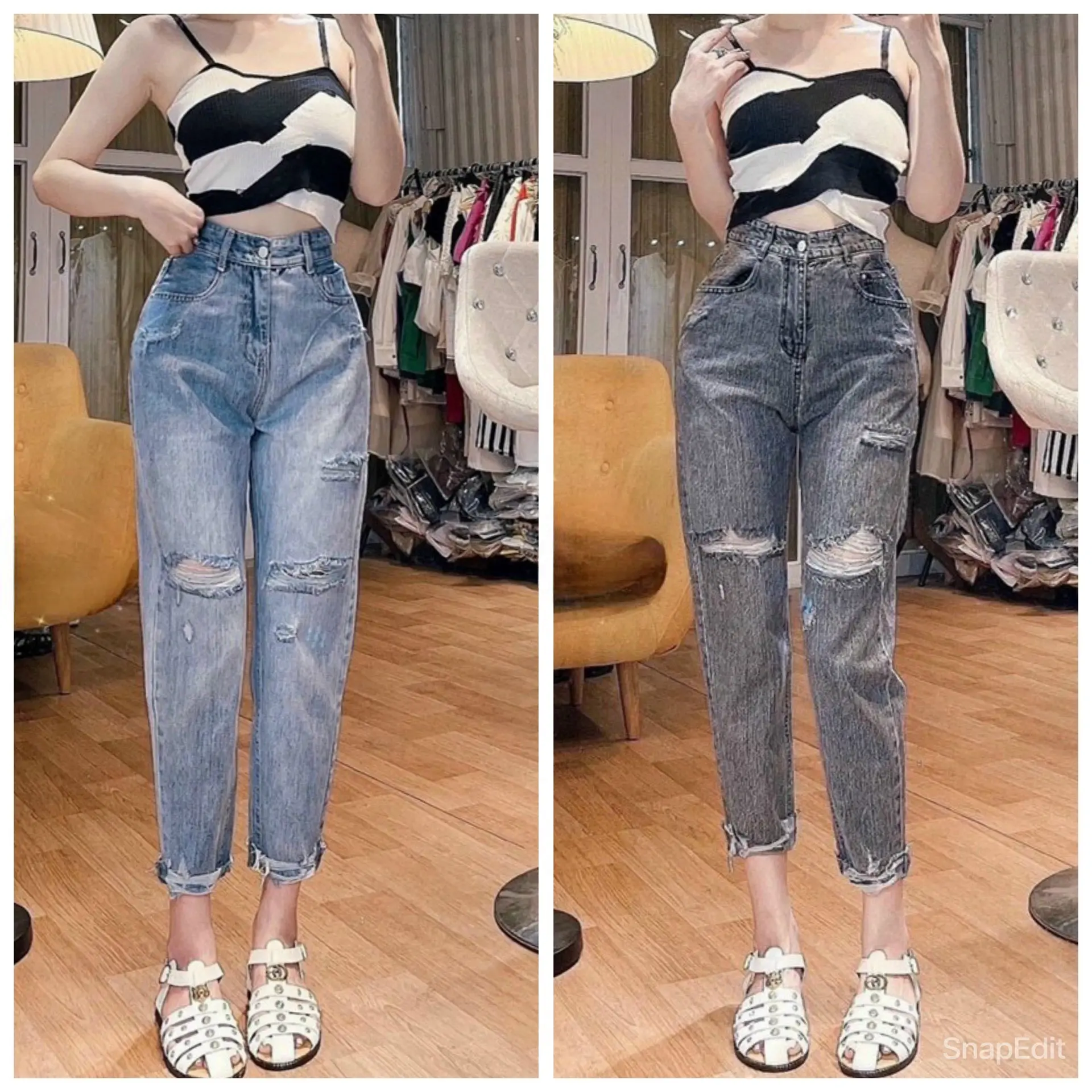 QUẦN JEAN BAGGY RÁCH KIỂU LAI CẮT Nữ Pants Women Denim Có Túi Xám | BigBuy360 - bigbuy360.vn QUẦN JEAN BAGGY RÁCH KIỂU LAI CẮT Nữ Pants Women Denim Có Túi Xám | BigBuy360 - bigbuy360.vn