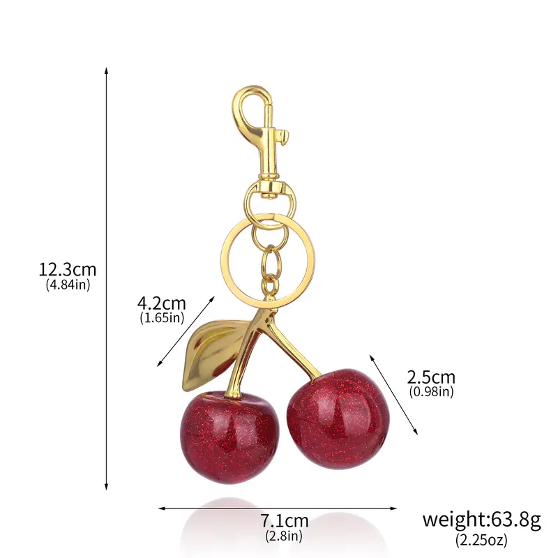 Móc Chìa Khóa Quyến Rũ Túi Anh Đào, Thiết Kế Trái Cherry Đỏ Tinh Tế Dành Cho Phụ Nữ Và Trẻ Em Gái, Mặt Dây Chuyền Túi Xách, Phụ Kiện, Quà Tặng, Móc Chìa Khóa Xe Hơi Tinh Tế, 1 Cái 8