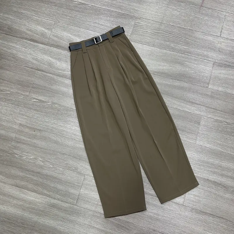Quần Baggy Công Sở Lưng Cạp Cao Dáng Thụng Chất Vải Gold Nhật Cao Cấp Kèm Đai [Hàng Thiết Kế Cao Cấp Chathimy] Nữ Women tây Kem Pants Nhung Lưng Cao Kaki 5