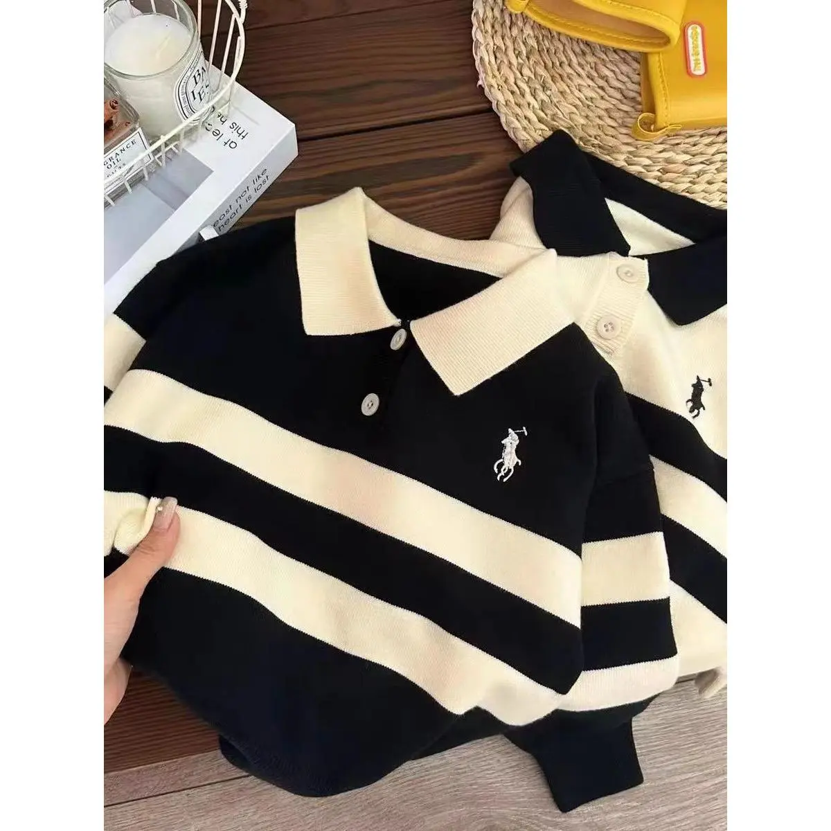 Áo Len Cổ Polo Trẻ Em, Sọc, Dệt Kim Thường Ngày Phong Cách Phương Tây, Ấm Áp, Thích Hợp Cho Mùa Xuân Và Mùa Thu, Cho Bé Trai Và Bé Gái, Hàng Mới Về Năm 2024, Áo Len Polo