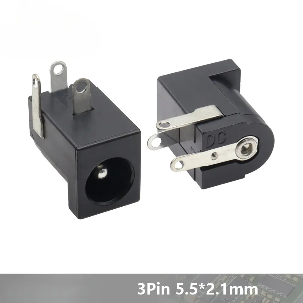 10pcs 5.5x2.1mm DC-005 Black DC Power Jack Socket DC Connectors Supply Barrel-Type Right Angle PCB Mount Terminal