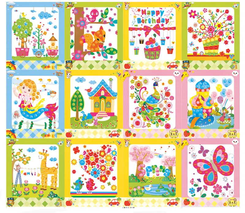 Mainan Anak Kolase Menempel Kancing DIY Button Painting