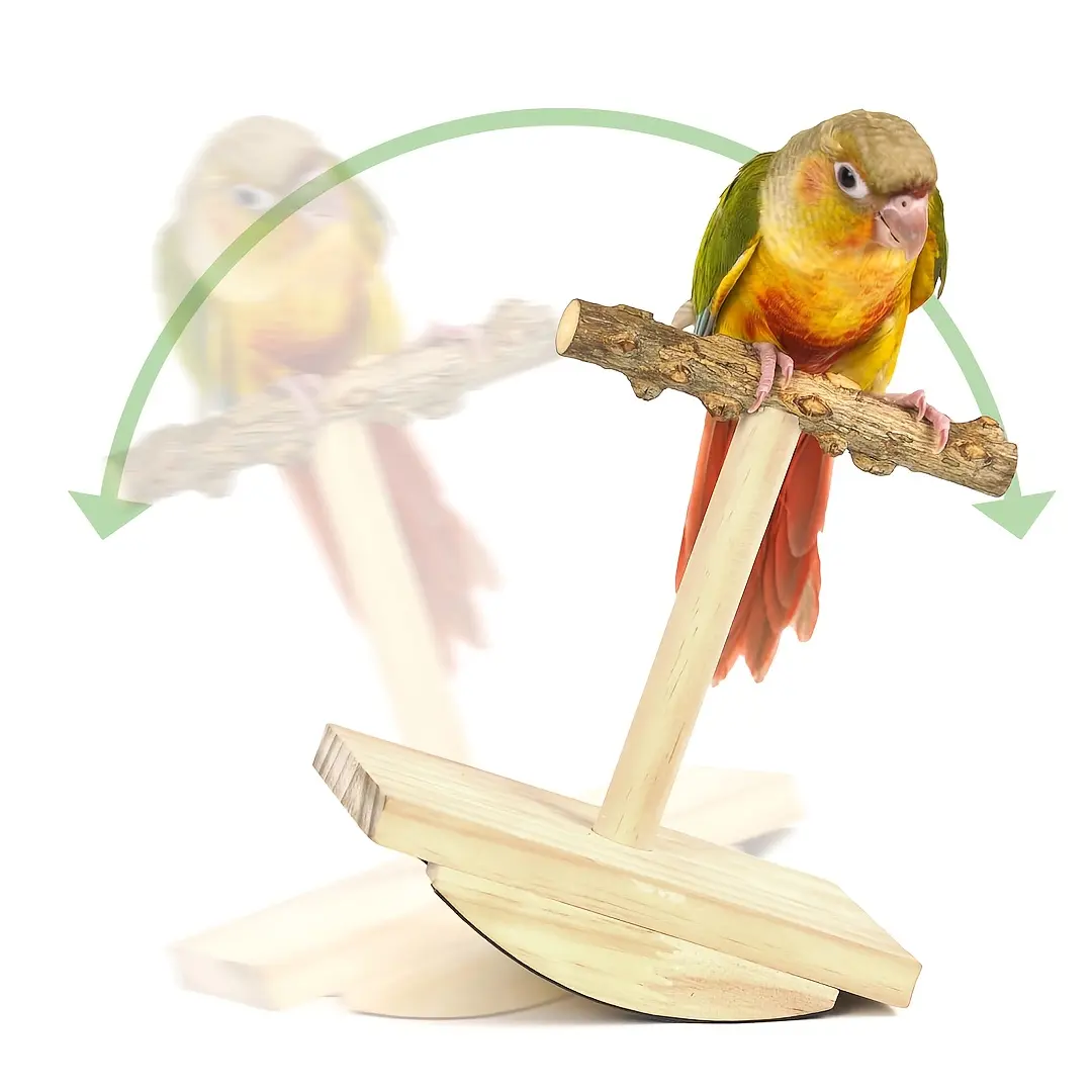 Natural Wooden Bird Perch Stand for Parakeets & Cockatiels - Anti-Slip Rubber Base, Includes Install Tools, Claw Grinder, and Rocking Toy for Budgies, Conures, Lovebirds, Pet Perch Toy |   Feathered Pet Accessory |   Durable Bird Perch, Bird Accessories