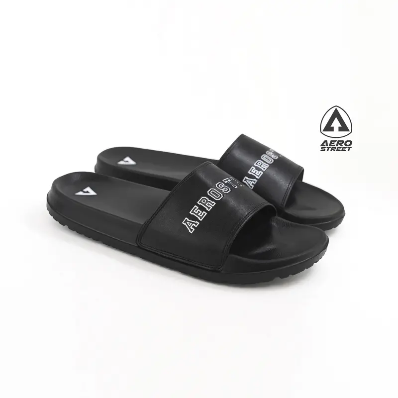 Aerostreet 39-44 Prime Hitam Hitam - Sandal Sendal Selop Slip On Casual Pria Wanita Aero Street BAAAA 3