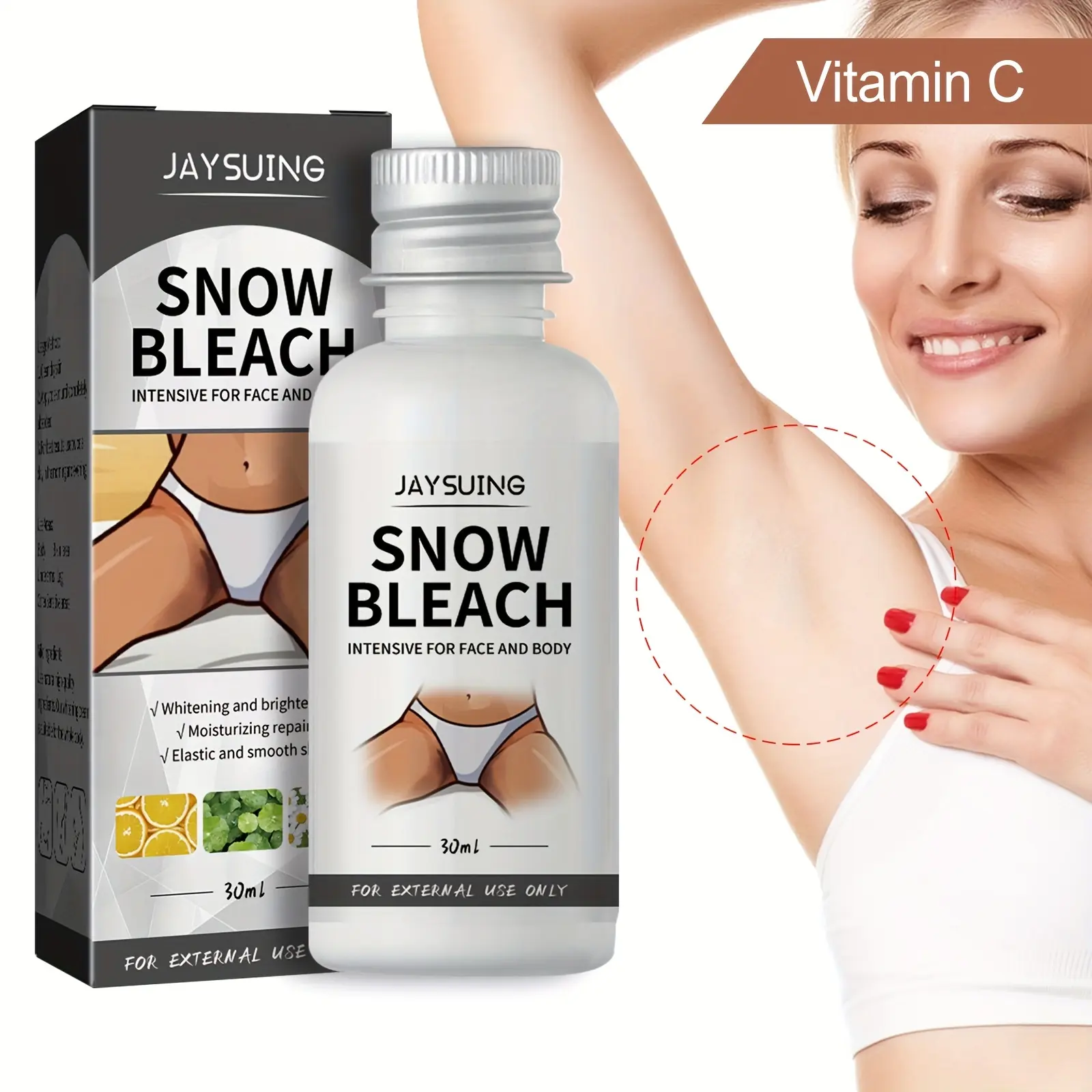 1.06oz Snow Bleach Vitamin C Whitening Cream - Illuminates and Evens Skin Tone for Face, Body, Underarm, and Private Areas - Natural and Gentle Formula for Brighter Complexion