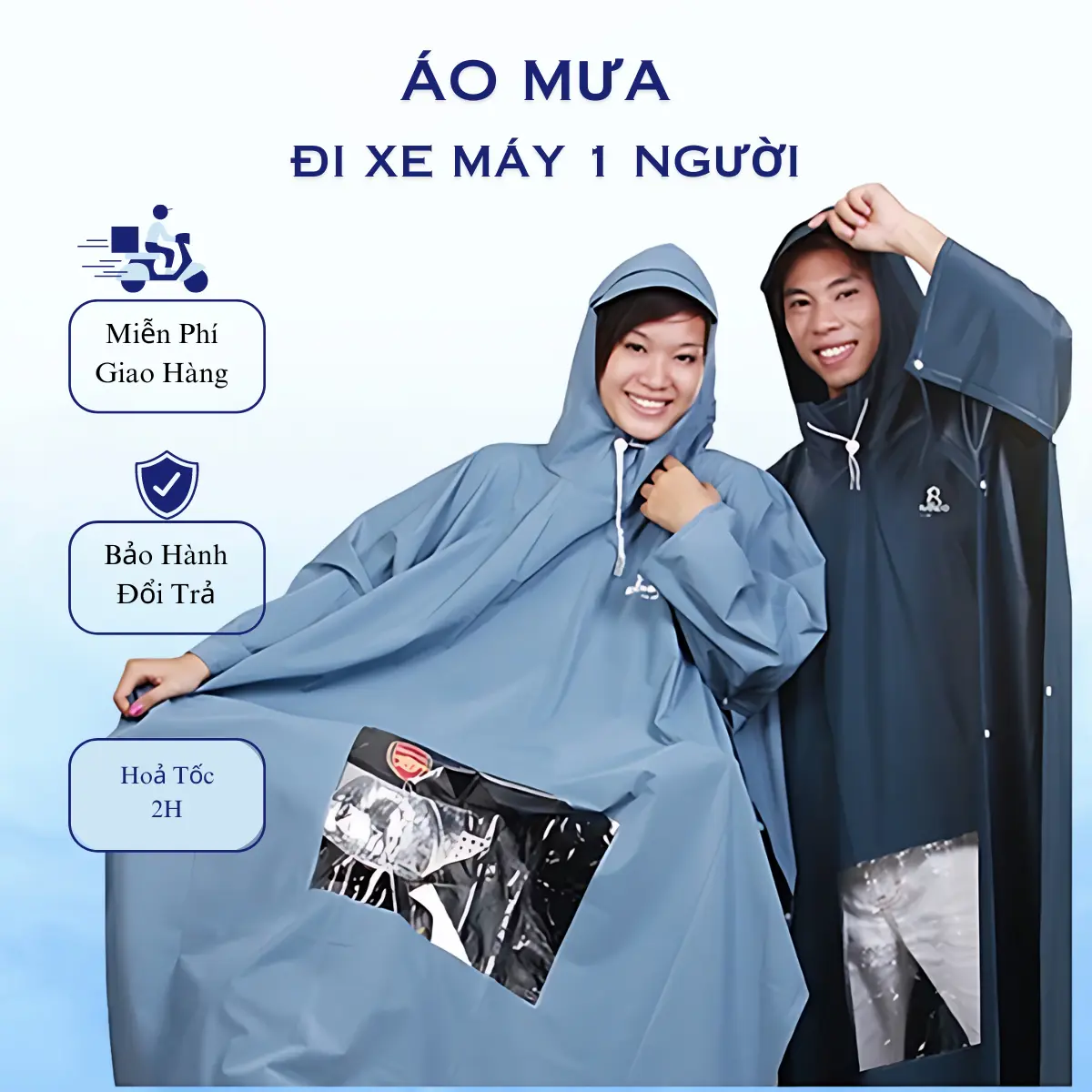 Áo Mưa Đi Xe Máy 1 Người Chất Liệu Ni Hàn 1M6, Áo Mưa Choàng Vải Nhưạ PVC Ni Hàn