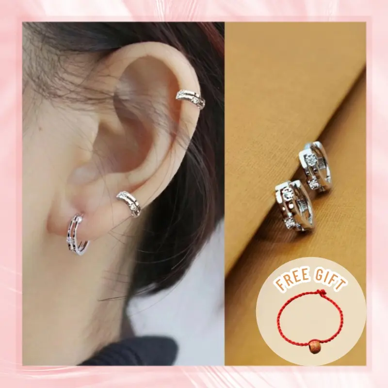 【Dây đỏ miễn phí】Bông Tai Xương, Phong Cách Mới, Dành Cho Nữ,  Siêu Sáng Bóng, Cao Cấp, Bông Tai Nhỏ Đinh Tán Tai, Khuyên Tai, Đồ Trang Sức Tai，Bông Tai Vòng Nhỏ Cho Nam Và Nữ, 1 Đôi, Thời Trạng Đơn Giản, Sáng Bóng, Vòng Tròn,  Xỏ Khuyên, Trang Sức
