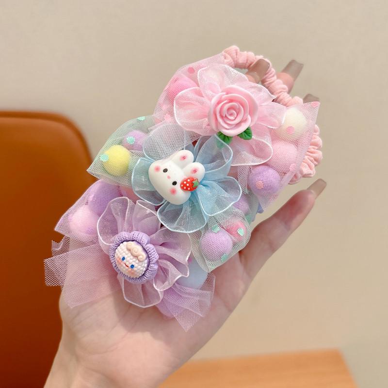Bộ Dây Buộc Tóc Nơ Ren Hoạt Hình, Dành Cho Bé Gái Ngọt Ngào, Dây Buộc Tóc Đuôi Ngựa Trẻ Em, Dây Cao Su 5