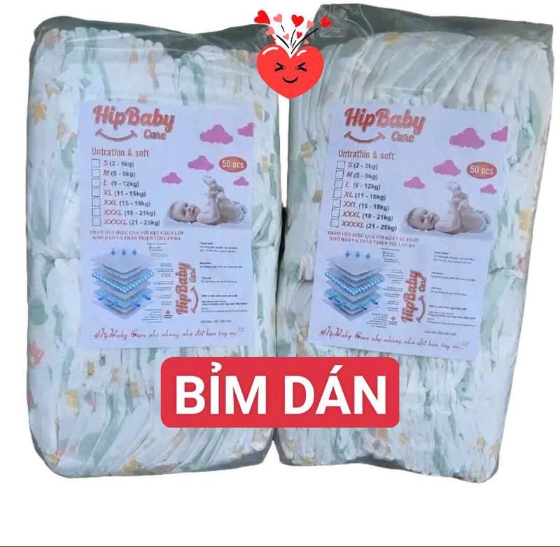 Bỉm DÁN 2 bịch  100 miếng  Hipbaby -care cho bé mát tả  bỉm    Cho Bé