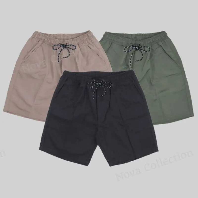 PAKET 3 PCS Celana Pendek Pria Distro Boardshort Tali Karet Pinggang Boxer Santai [BSHORT3] Nyaman Katun Abu Navy Panjang Kain Hitam 3