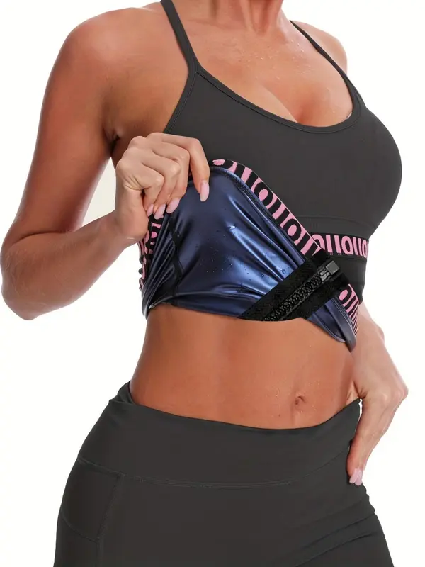 Women's Letter Print Zipper Sauna Waist Trainer, Summer Tummy Control Corset Waist Cincher, High Stretch Seamless Body Shaper For Women, Ladies Sportswear Clothing For Indoor Outdoor Wear 0