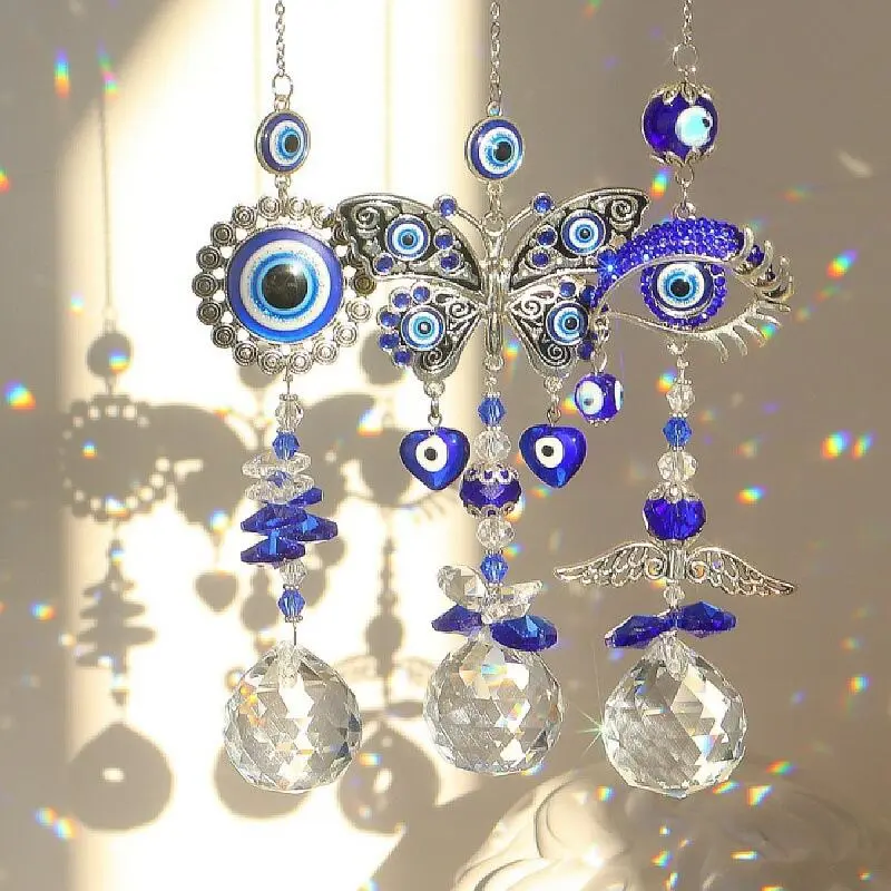 T rkiye Evil Devil's Eye Crystal Sun Catcher pendant Light Shadow Wind Chime Rainbow Garden Decoration