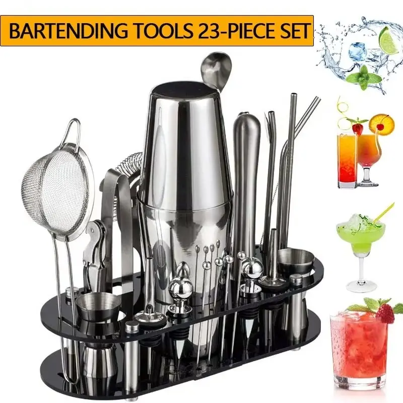 Cafetera Bartender Set 23 in 1 Paket Lengkap Cocktail Barista Boston Shaker Jigger Stainless Steel