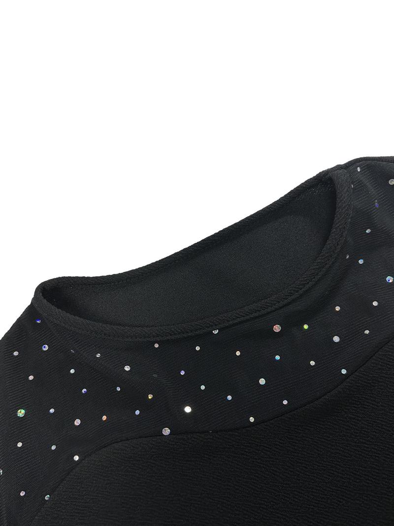 Product Introduction of Women's Contrast Sequins Sheer Top, Elegant Fashion Casual Crew Neck Top for Daily Outdoor Wear, Women Clothing for Summer 6