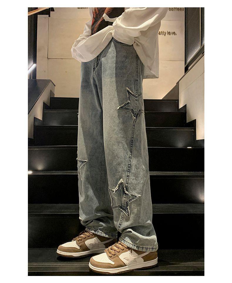Product Introduction of Pants Men's Ins Fashionable Loose Wide-Leg American Vibe High Street Jeans Men's Fashionable Fried Street Ruan Shuai Straight Men's Pants Sneaker 27