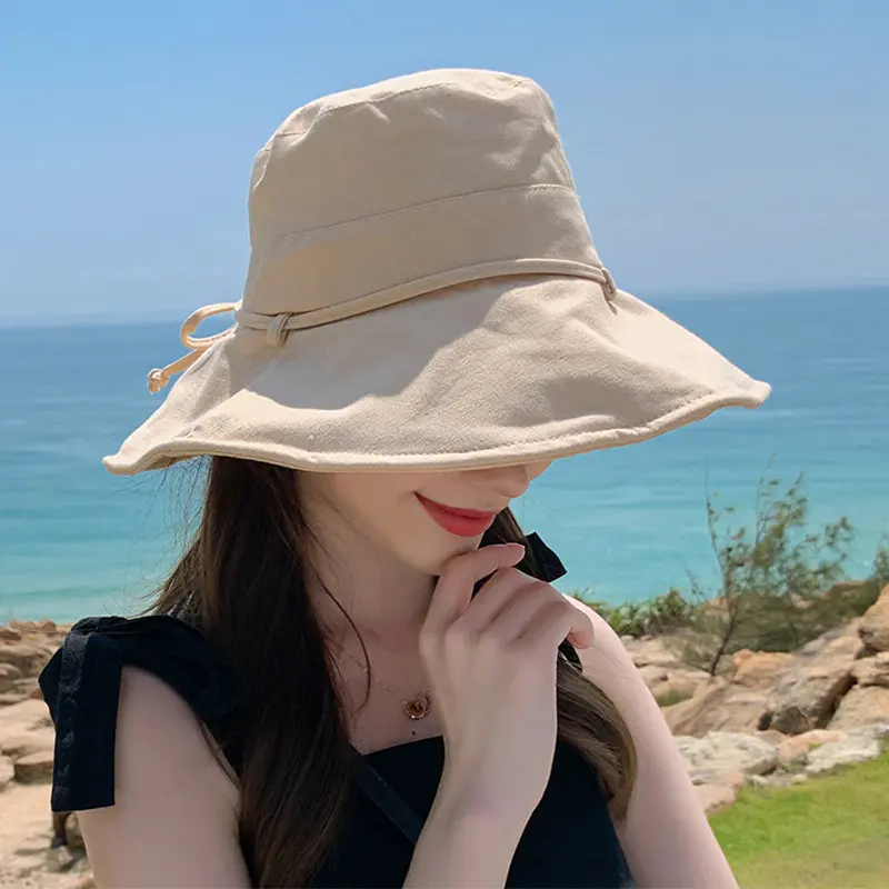 Bucket Hat Women's Summer Korean Style Sun Shade Sun Protection Hat Ins Japanese Travel All-Matching Sun Hat Wide Brim Bucket Hat Genuine Goods