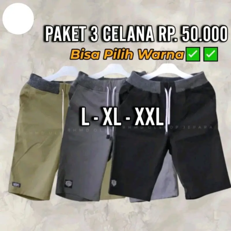 Celana Pendek Pria Chino Paket 3 PCS L XL XXL Dewasa Katun Twill Tebal Lembut Karet Melar Shorts Hitam Distro Abu Santai shorts