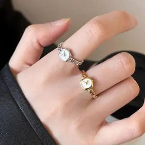 【zhamus】Cincin Rantai Jam Tangan Pribadi Niche Cincin Wanita yang Dapat Disesuaikan Cincin Tipis Berlapis Kaca