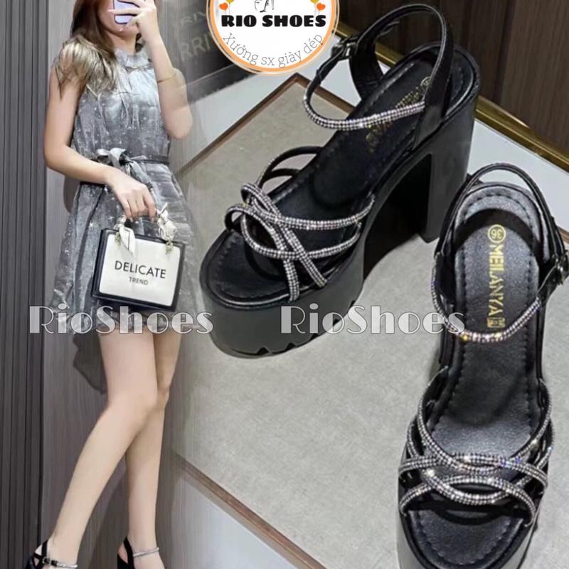 (Fom 1.5 lui 1size)Giày siêu cao gót SIÊU NHẸ đế PU cao14cm kết hợp quai xoàn đá phong cách Hàn Quốc siêu êm chân không thấm nước,k mỏi chân 2 màu đen,trắng cưới giay cuoi Nữ DéP Sandal Shoes Nhung 3