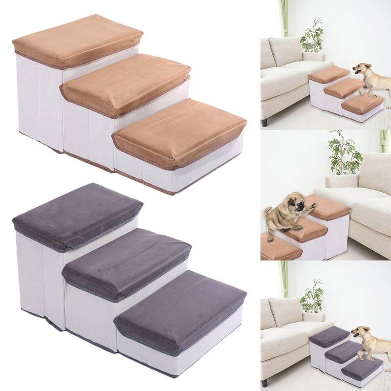 Foldable Pet Steps 3 Step Dog Stairs with Soft Flannel Cover Cats Staircase with Storage Box for Dogs Cats NonSlip 1