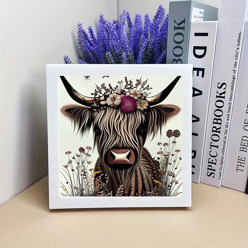 Highland Cow Pattern DIY Diamond Painting Kit without Frame, 6 Counts/Set 5D Diamond Painting Cross Stitch Kit, DIY Decor Painting for Bedroom Living Room 5