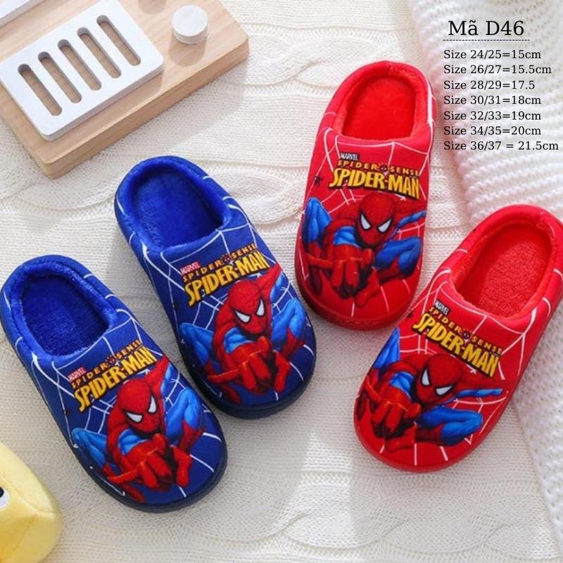  Dép bông cho bé trai 2 - 10 tuổi đi trong nhà hình siêu nhân spiderman lót lông ấm áp và cá tính D46 