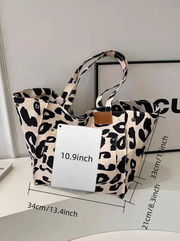 Fashion Leopard Pattern Tote Bag, Large Capacity Shoulder Bag for Women, Casual Trendy Versatile High-quality Daily Commuting Bag, Girl Fashionable Bag 1