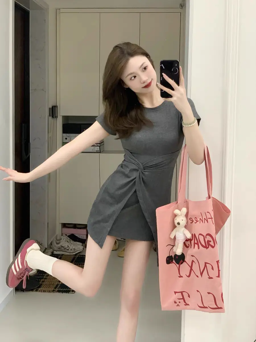 Váy thun váy polo thắt eo trẻ trung năng dộng Nữ Women Cotton Dress Voi  đơn giản váy thường mặc lala  dress