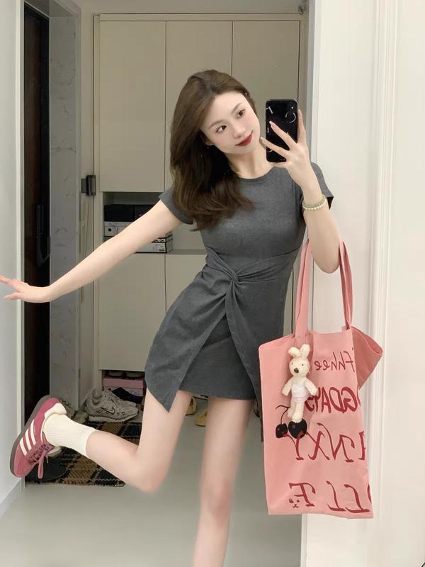 Váy thun váy polo thắt eo trẻ trung năng dộng Nữ Women Cotton Dress Voi  đơn giản váy thường mặc lala  dress 0