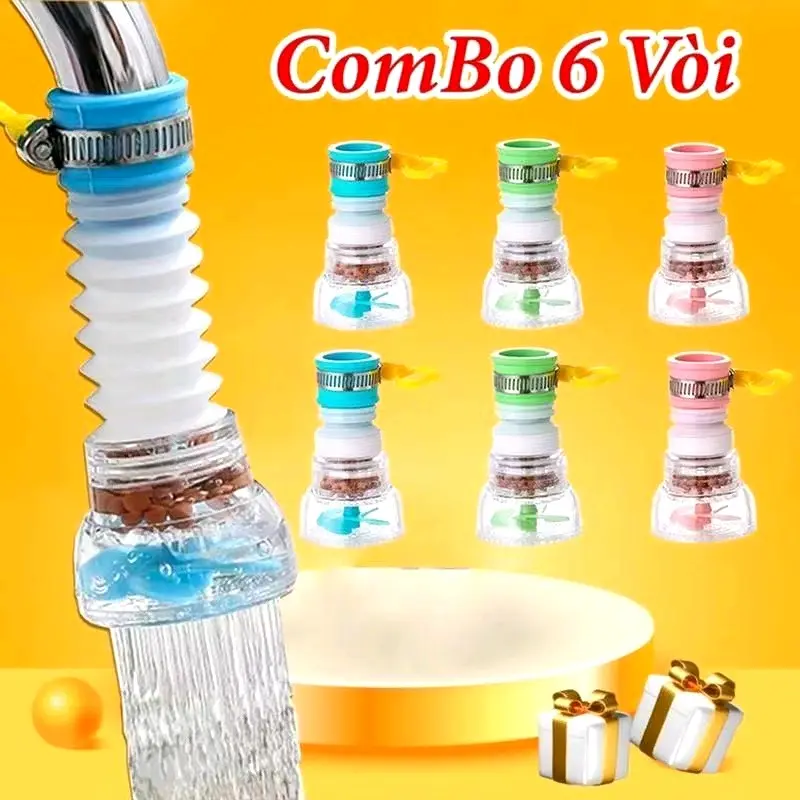 COMBO 6 Vòi lọc nước rửa bát tăng áp xoay 360 có thể kéo dài chống bắn nước Vòi tăng áp lực nước rửa chén bát có khóa cổ SIGO