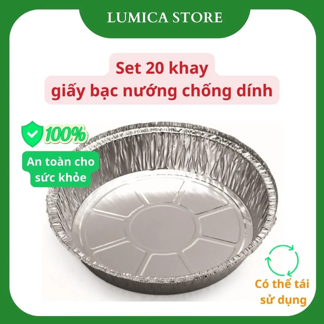 Set 20 cái Khay giấy bạc, giấy bạc lót nồi chiên không dầu, vỉ nướng bánh chống dính, giữ nhiệt, an toàn và tiện lợi - Lumica