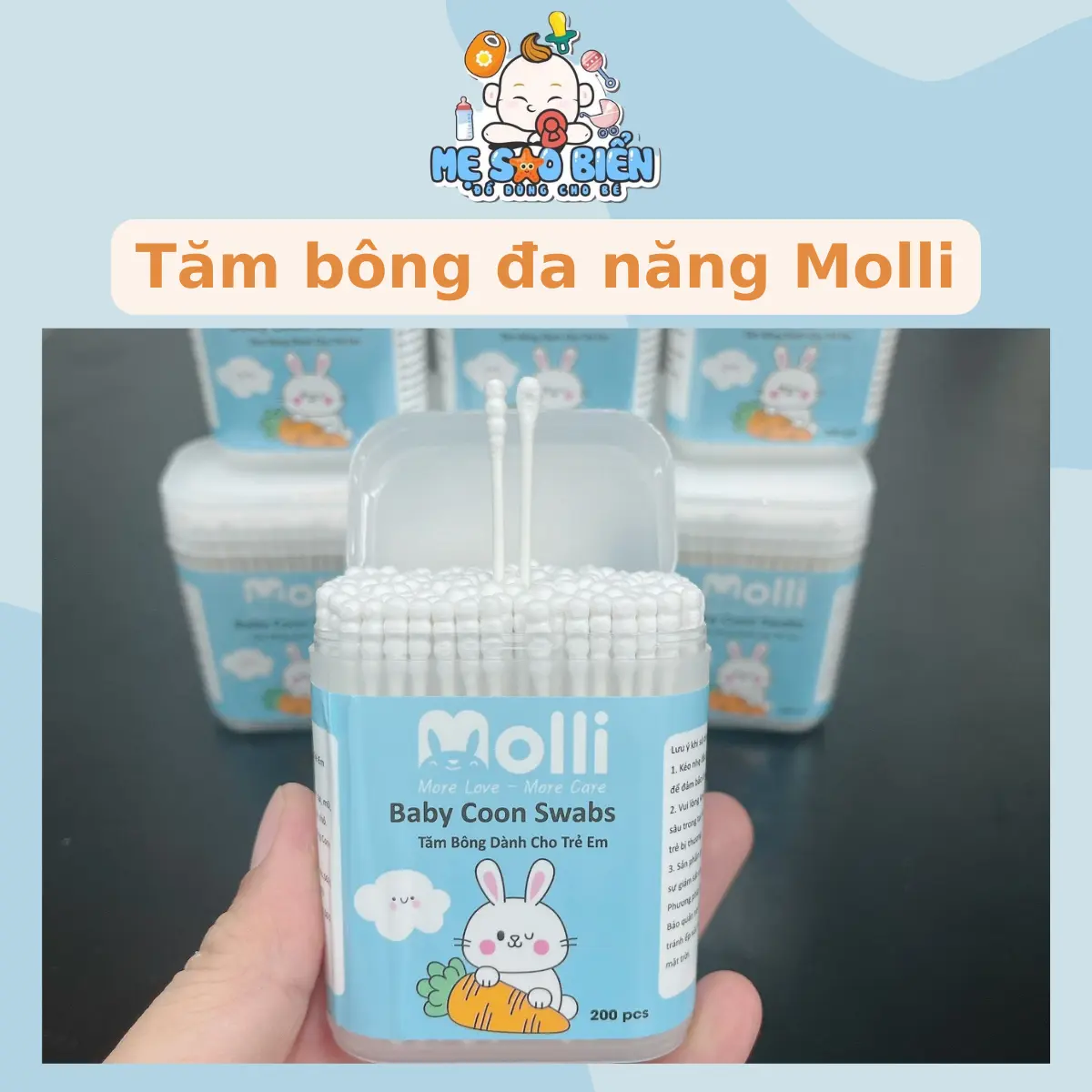 Tăm bông đa năng Molli cho bé (Hộp 200 que)