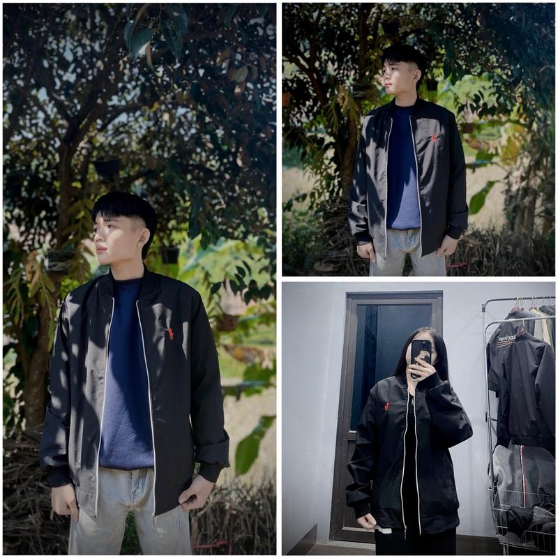 Áo khoác gió bomber dù hai lớp trượt nước cản gió thêu họa tiết ngựa trước ngực chống tia UV nam nữ Top Jacket