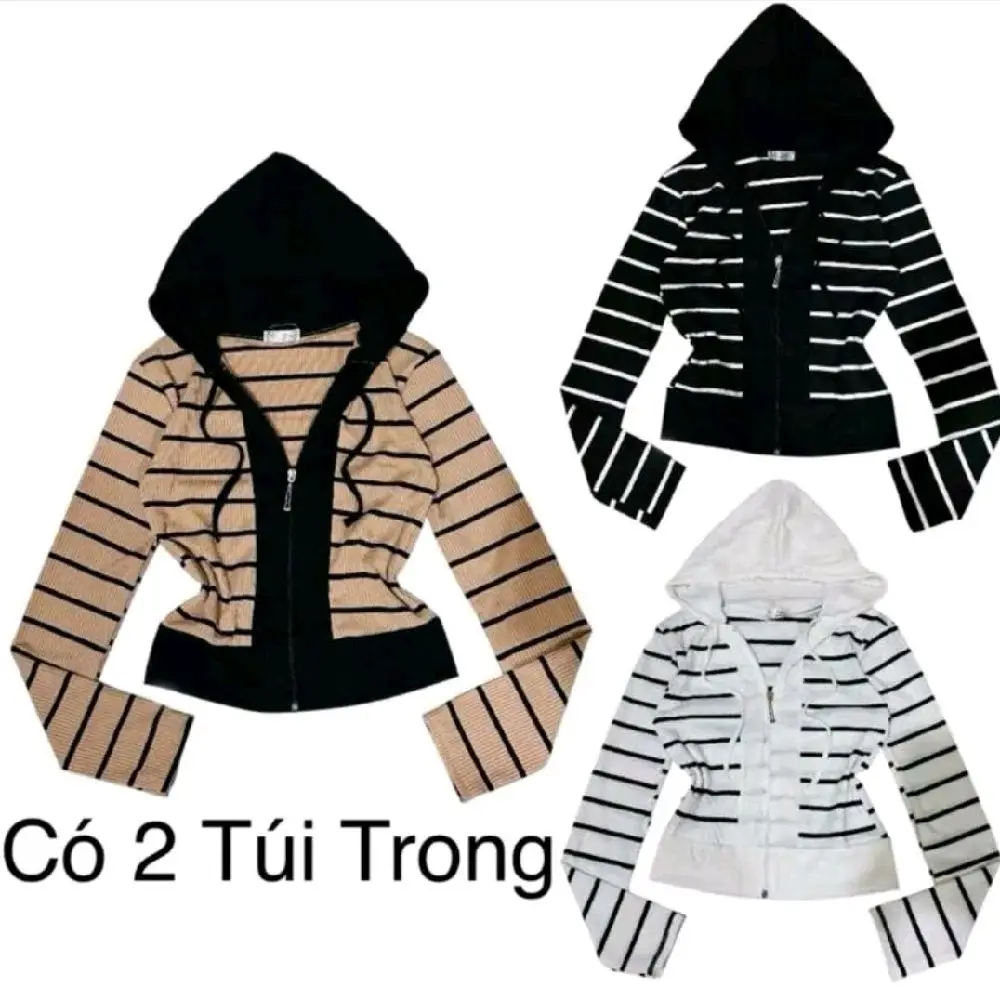[MẪU MỚI ] Áo Khoác Sọc Mix Viền Nón Phom Ôm Bó ,Áo Khoác Sọc Ủ Kem Mỏng ,Nhẹ ,Mát ,Có Túi Trong 40_60kg