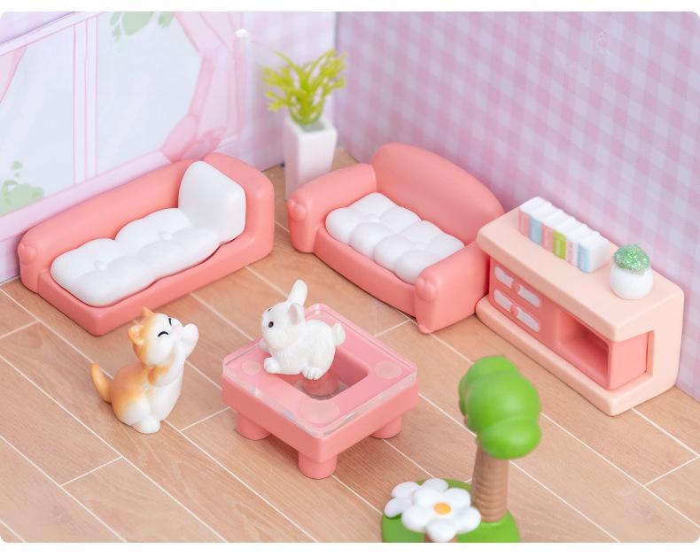 Product Introduction of Miniature Landscape Creative Cute Living Room Sofa Pink Dollhouse DIY Decoration Accessories Miniature Mini Ornaments 7