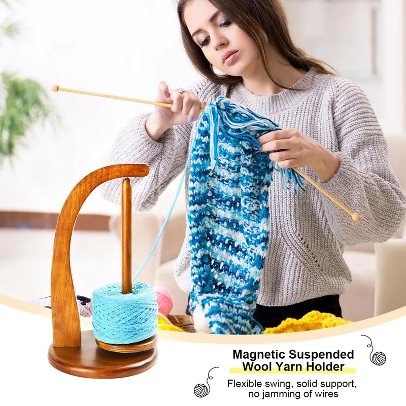 Wooden Yarn Holder Knitting and Crocheting, 1 Piece Portable Rotating Knitting Needle Stand, Sewing Supplies Crafts for Home & Sewing Room, Valentine's Day Gift 4