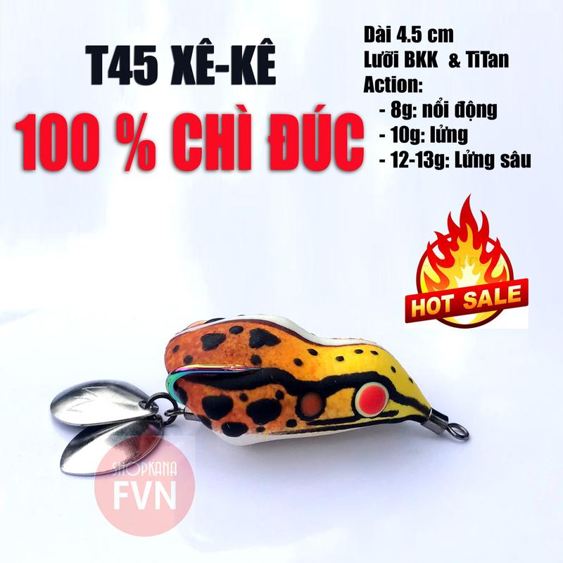 SIÊU ĐẸP Nhái hơi CHÌ ĐÚC T45 Xê-kê dài 45mm 2 dòng lưỡi titan & BKK nguyên liệu Thái Lan
