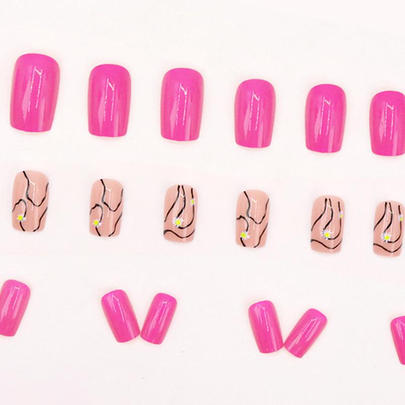 Product Introduction of European and American Simple Rose Red Fresh Daisy Crack Nail Sticker Black Irregular Curve Wear Nail 4