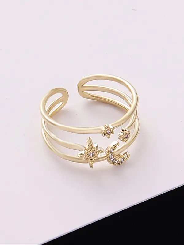 Elegant Sun & Moon & Star Design Cuff Ring, Fashion Accessories for Women & Girls, Trendy All-match & Exquisite Jewelry for Birthday Gift 5